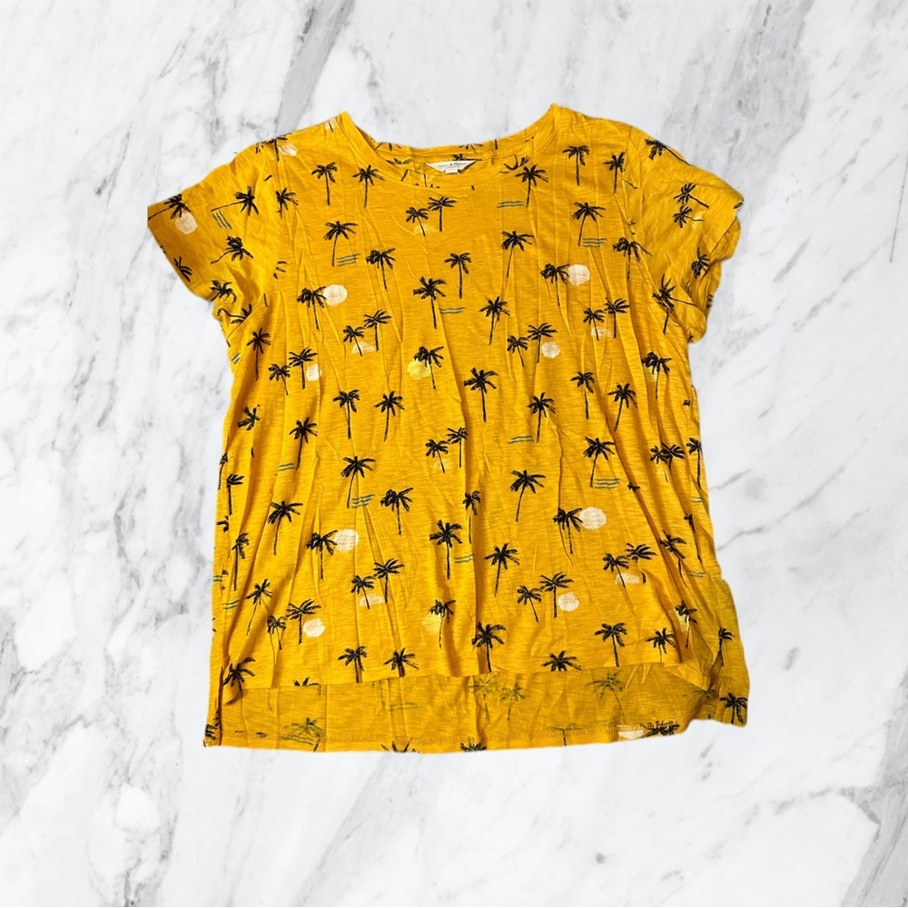 4- 💛🧡NWOT Lucky Brand Palm Tree Golden Yellow Sunset Womens Size L T Shirt